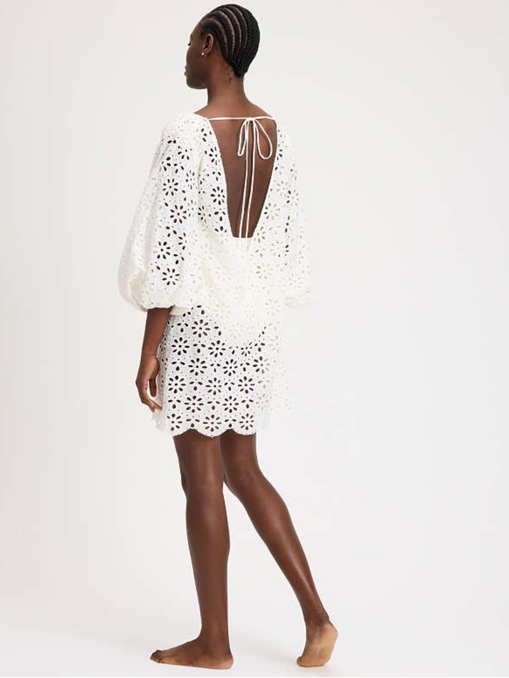 kate spade White Eyelet V-Neck Swim Coverup with Balloon Sleeves eyelet cover up - Picture 4 of 16